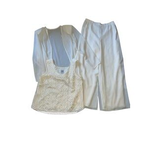 R & M Richards Cream Pantsuit with embroidered tank sheer jacket and pants